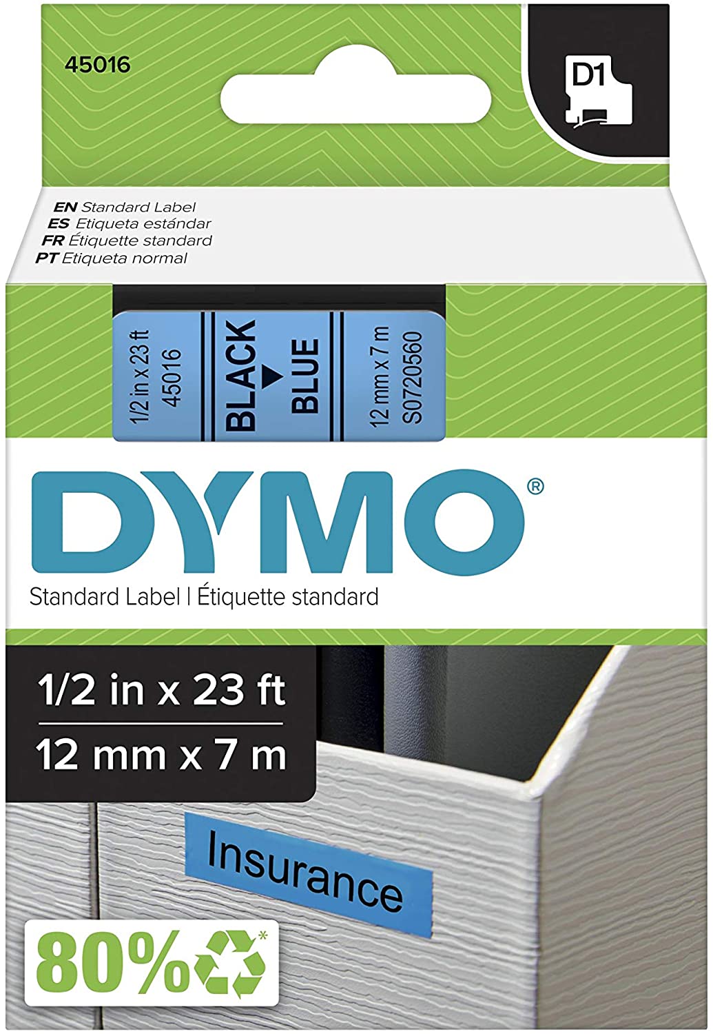Cinta para etiquetar DYMO D1 45016 estándar, 1 cartucho